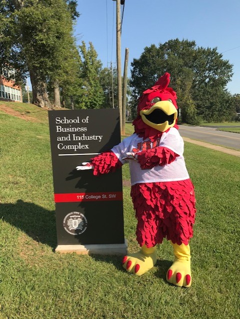 Picture of Cocky at the College of Business and Industry